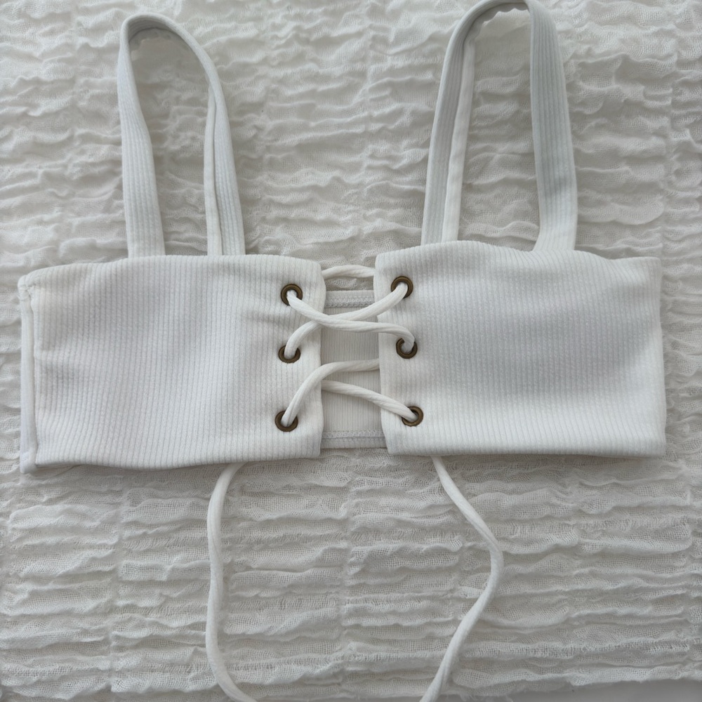 White Lace-Up Bikini Top